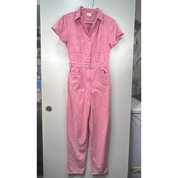 entro Pants - Entro Pink Utility Jumpsuit Short Sleeve Denim Acid Wash Boiler Suit Small